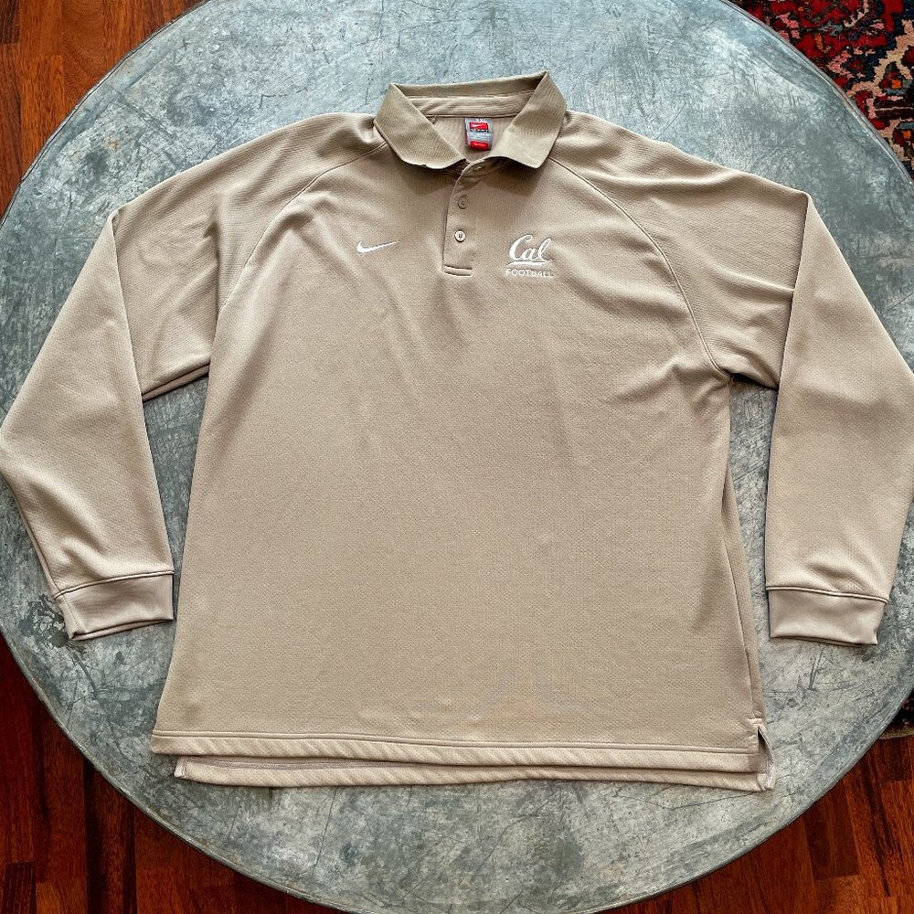 Nike Cal Football UC Berkeley Tan White Logo Long Sleeve Polo Pullover Size 2XL
